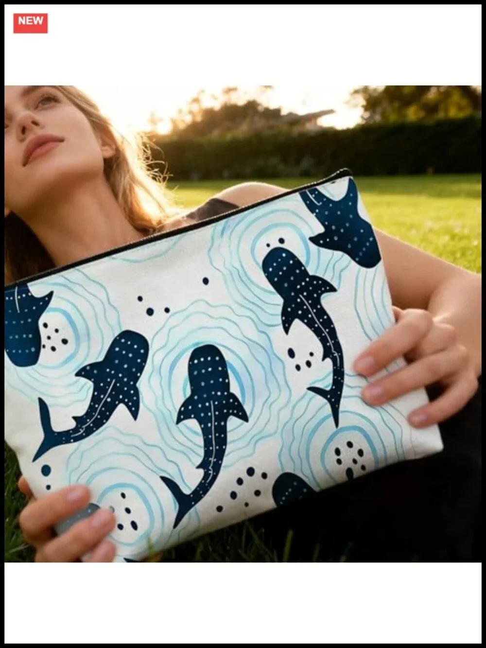 Whale Shark Watercolor Cosmetic Pouch, Makeup Bag, Travel Toiletry Case,